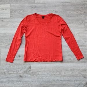 Ann Taylor Red Shirt Womens Xs Long Sleeve Pima Cotton Orange
